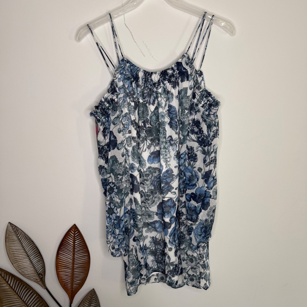 H22 Bailey 44 Luna Daydream Blue Floral Cold Shoulder Mini Dress XS New $228 - Picture 7 of 7